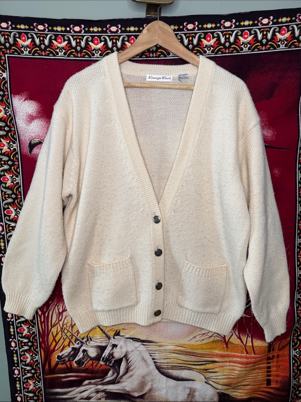 Vintage Carriage Court Cream Cardigan Sweater